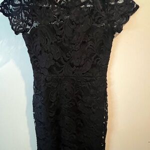 CUTE! New Years Black Lace Top Dress with Short Sleeves SMALL